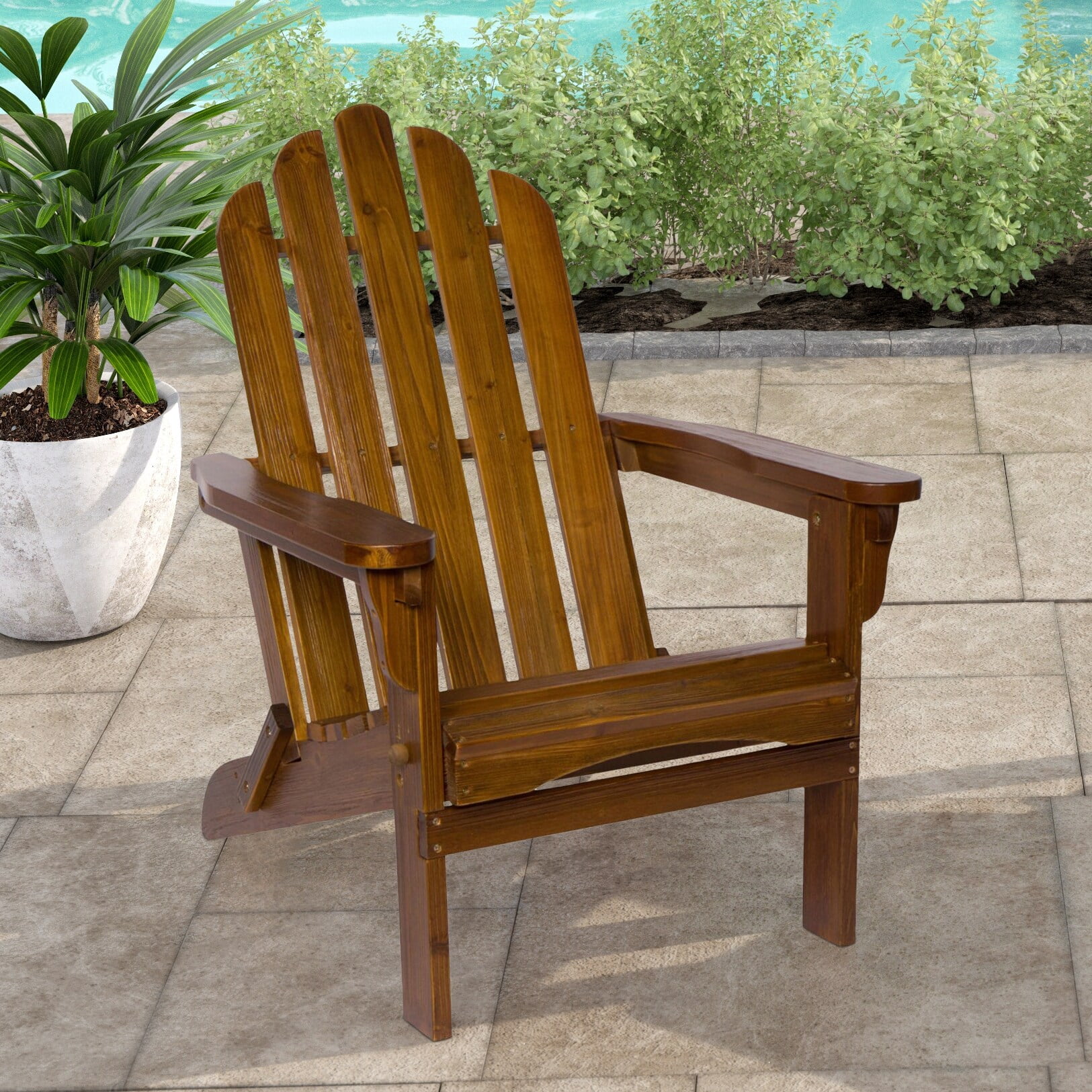 Shine Company Traditional Cedar Wood Folding Adirondack Chair in Brown