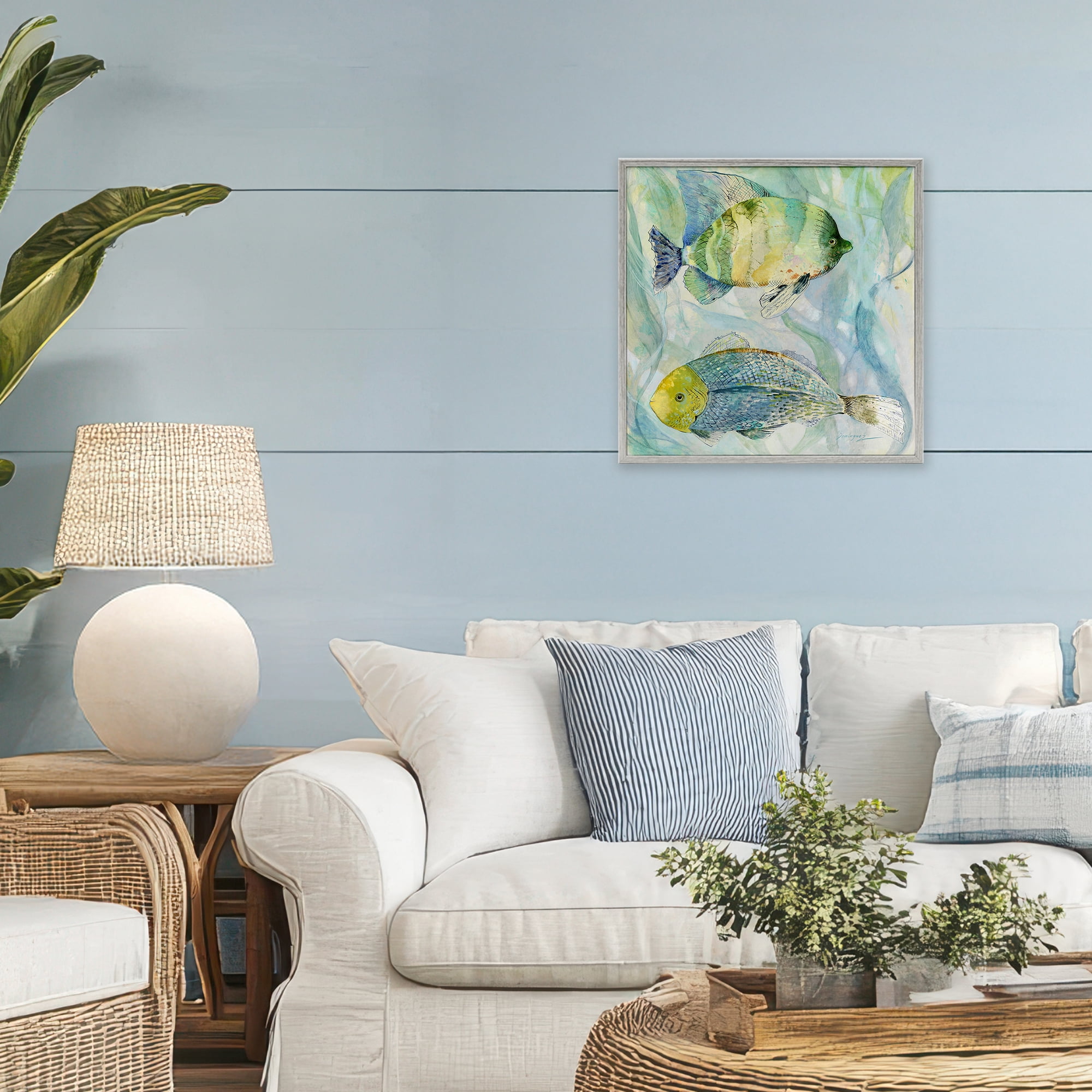 Stupell Industries Sweet Fish Duo Blue Green Gray Framed Giclee Art, design by Lorenzo Collective