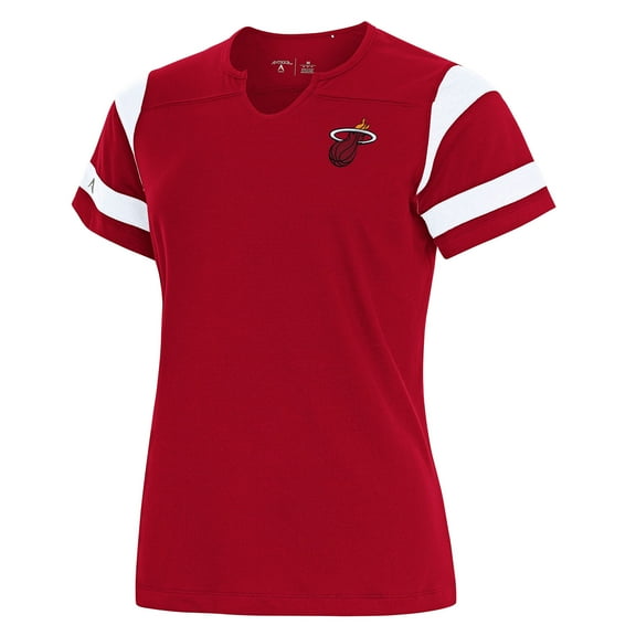 Women's Antigua Red Miami Heat Encounter Short Sleeve Notch Neck Top