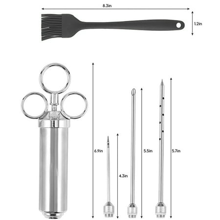 

Meat Injector Syringe Kit Food Seasoning Injector Food Grade 304 Stainless Steel 2-oz Large Capacity with 3 Needles Easy to Use and Clean