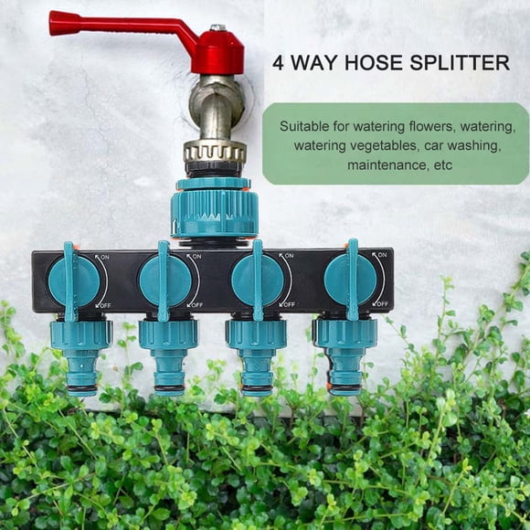4 Way Hose Splitter, Hose Splitter for Garden 4 Way Shut Off Valve Plastic Hose Nozzles Water Tap Converter Connector Splitter Hose Adapter Garden Irrigation Watering Tool
