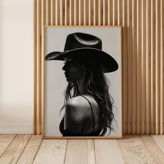 Cowgirl Wall Art Print Black and White Western Photography Fashion Decor, Unframed Paper Poster 8x10in