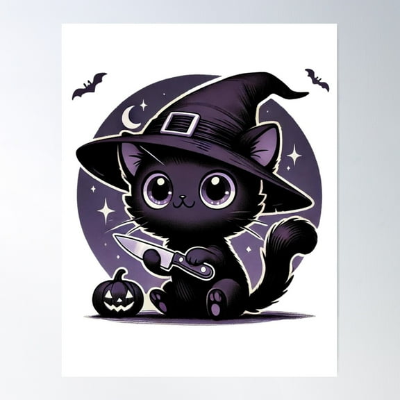 Spooky Kitten Witch Poster Wall Art, Modern Wall Decor For Living Room Bedroom, 8x12 UNFRAMED