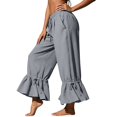 thumbnail image 3 of SAWOBUUN Womens Casual Cropped Pants High Waisted Drawstring Ruffle Hem Trousers Lightweight Loose Fit Adjustable Cuff Lounge Pants, 3 of 10