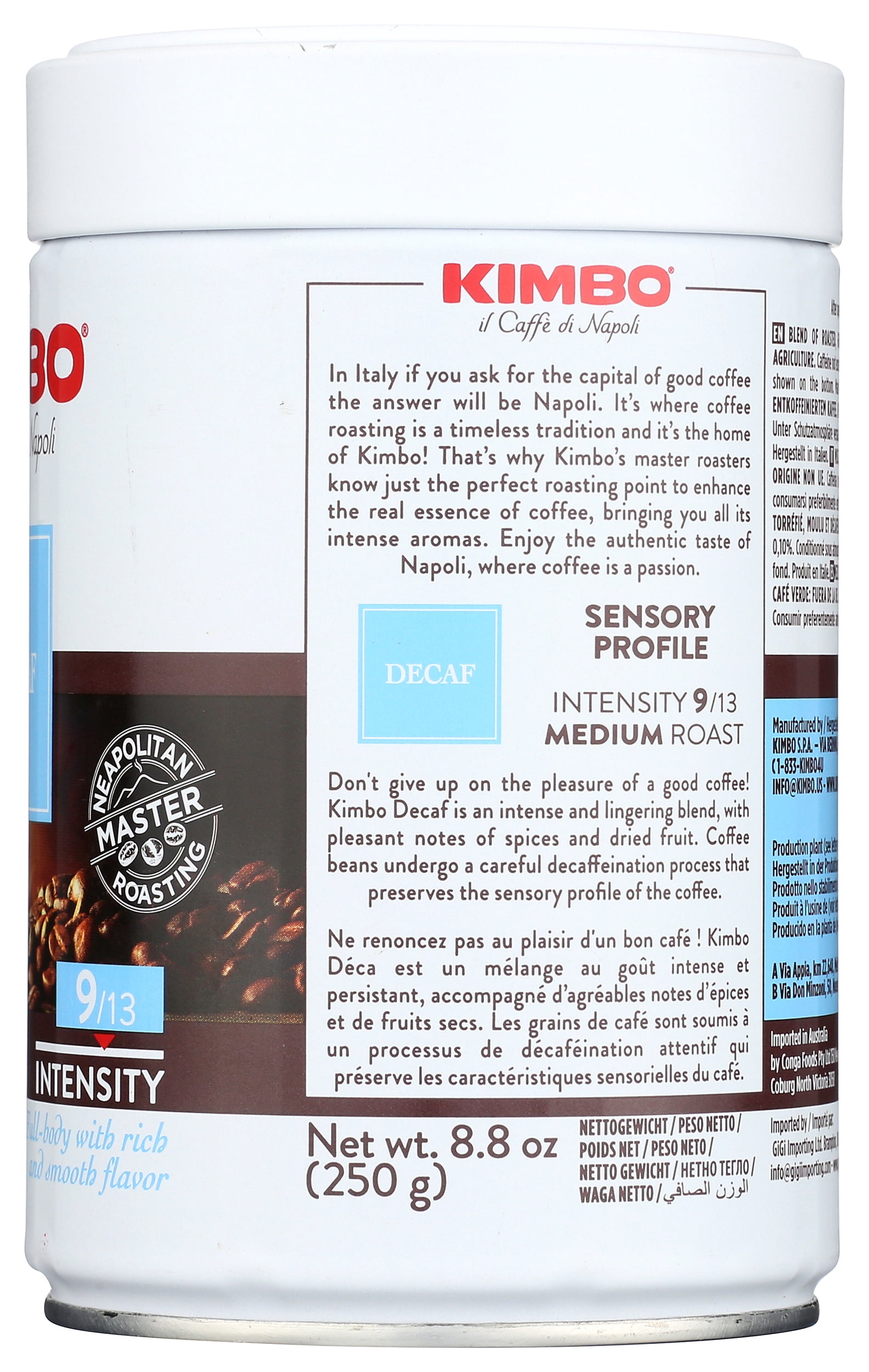 (Pack of 6), Kimbo Decaffeinated Ground Espresso Coffee, 8.8 oz