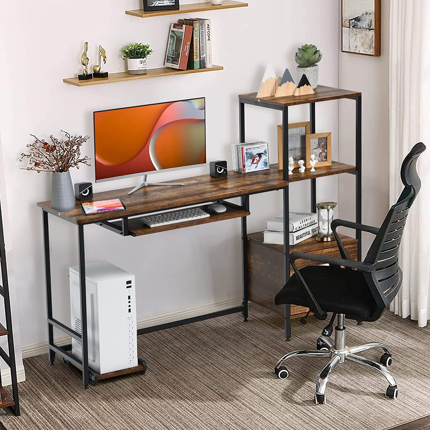 55.5 Inch Computer Desk, Home Office Desk with Shelves, 2 Drawers ...