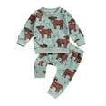 thumbnail image 6 of Douhoow 2Pcs Baby Boy Girl Western Outfit Cow Print Long Sleeve Crewneck Sweatshirt Elastic Waist Pants Fall Set, 6 of 8