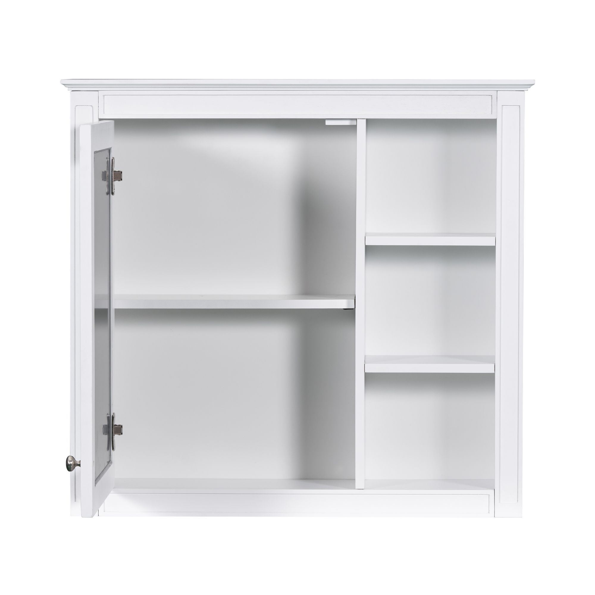 DEALTOPS Stylish Wall Mounted Bathroom Mirror Cabinet with Cabinet and Open Shelves, White