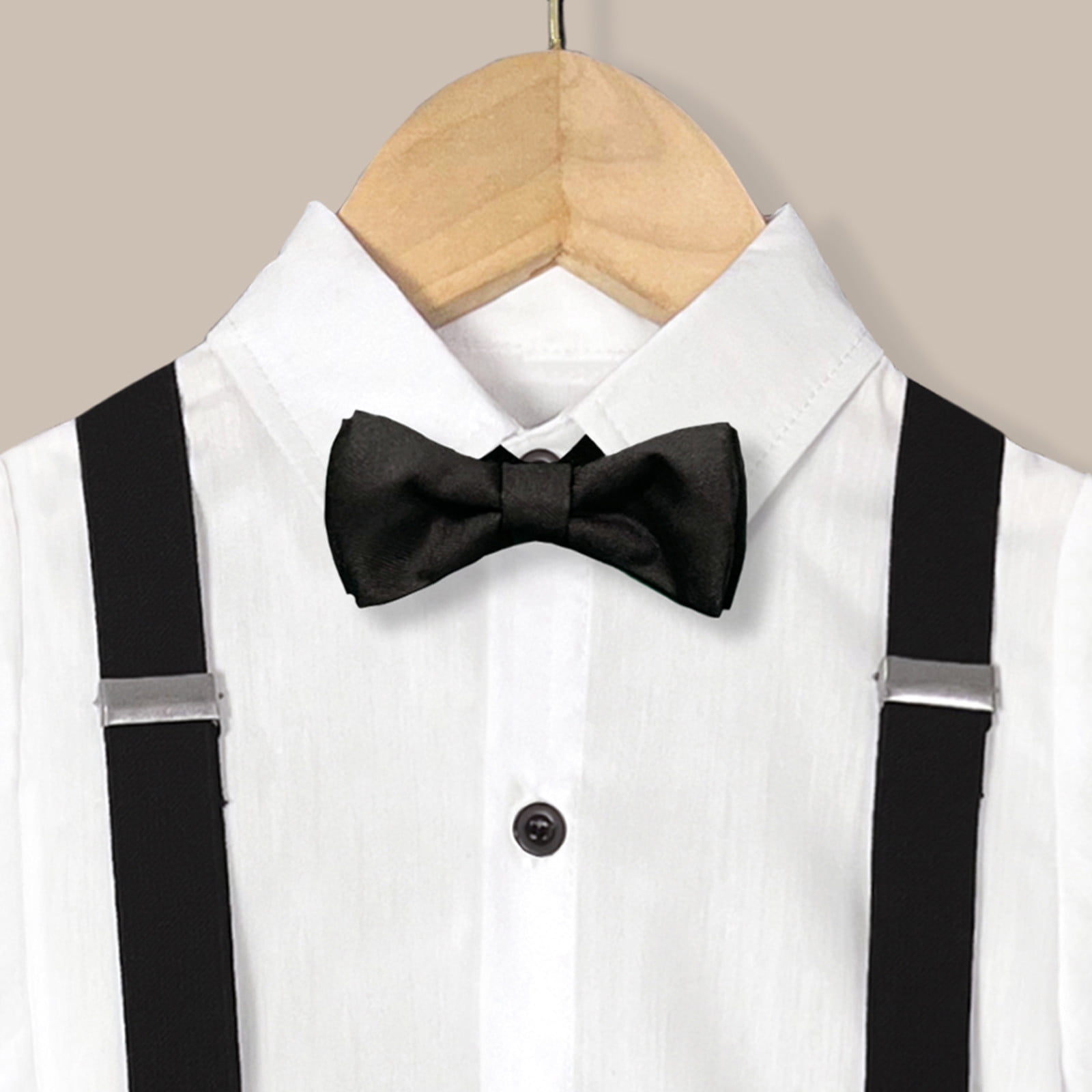 TJAZFJPA Concert Outfit Kids Boys Summer British Style Short Sleeved Shirt Suspenders Shorts Bow Tie 4Pc Children Performance Suit Cute Outfits for Kids Summer Kids Sweatsuit Boys Toddler