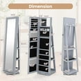 thumbnail image 3 of Costway Armoire à Bijoux Rotative à 360° 2-en-1 Verrouillable Gris Miroir, 3 of 9
