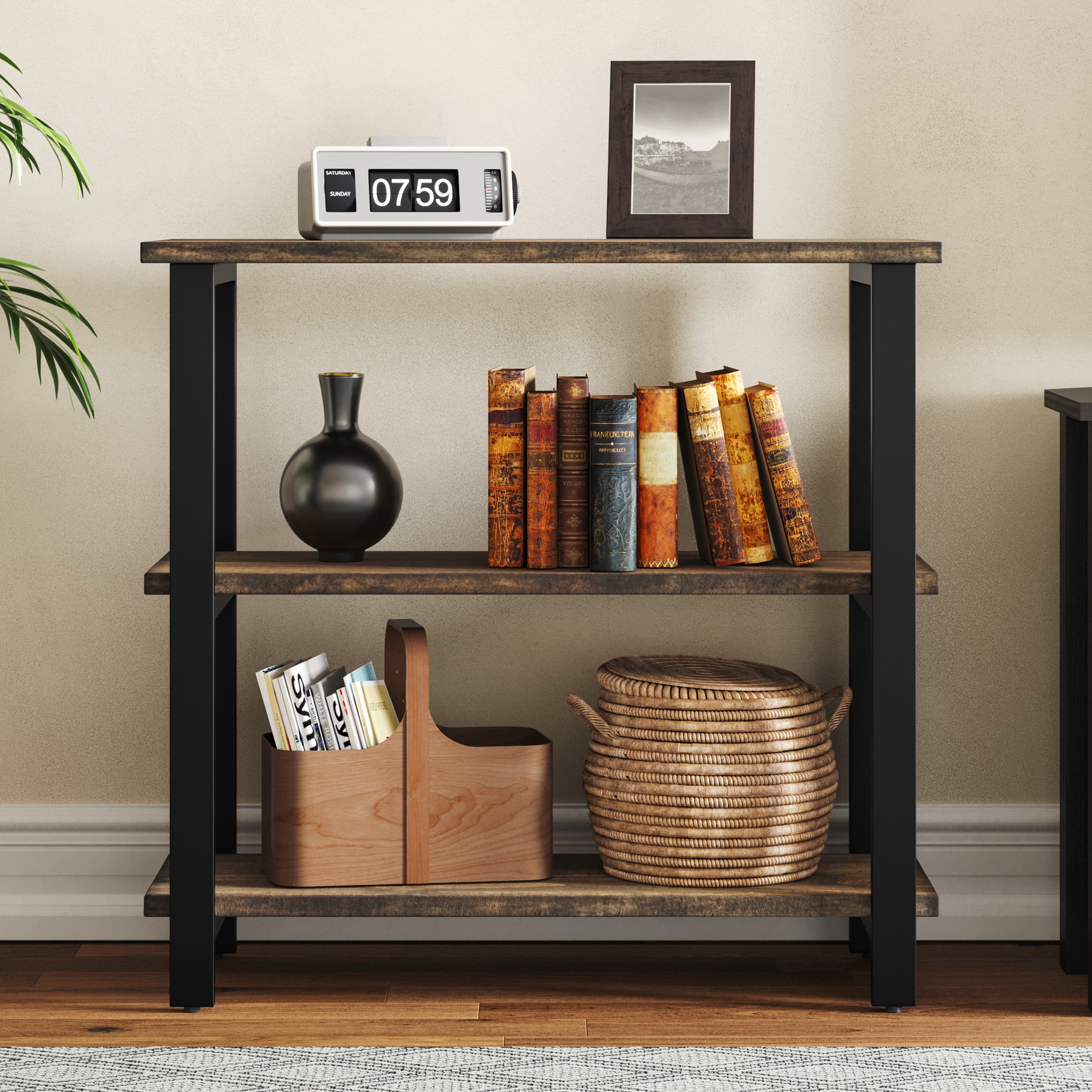 Alaterre Furniture Pomona 31"H 2-Shelf Metal and Solid Wood Under-Window Bookcase