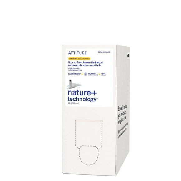 ATTITUDE nature+ technology, Nettoyant Plancher, Sols et Bois, Recharge, Zeste d'Agrumes 2 L