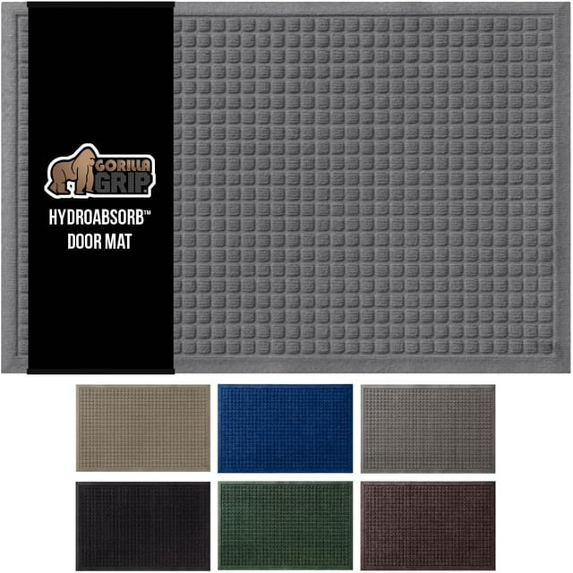 TEMOGU-GORILLA GRIP Ultra Absorbent HydroAbsorb Doormat, Absorbs Up to 6 Cups of Water, Stain and Fade Resistant, Spiked Rubber Backing, All Weather Mats Capture Dirt, Indoor Outdoor, 47x35, Grey