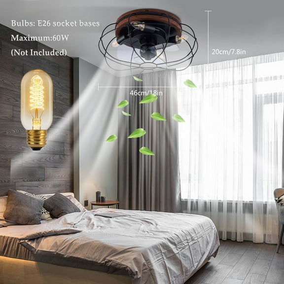 Low Profile Caged Ceiling Fans with Lights and Remote, Flush Mount Ceiling Fan