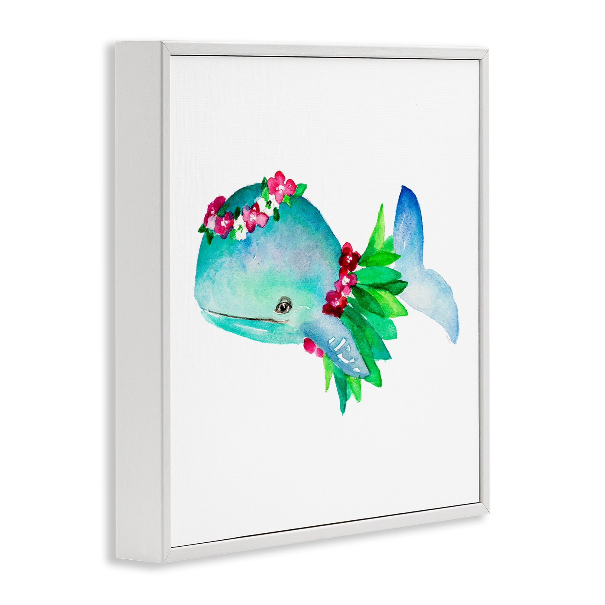 Stupell Industries Hula Skirt Whale Novelty Painting White Framed Art Print Wall Art, 12 x 12