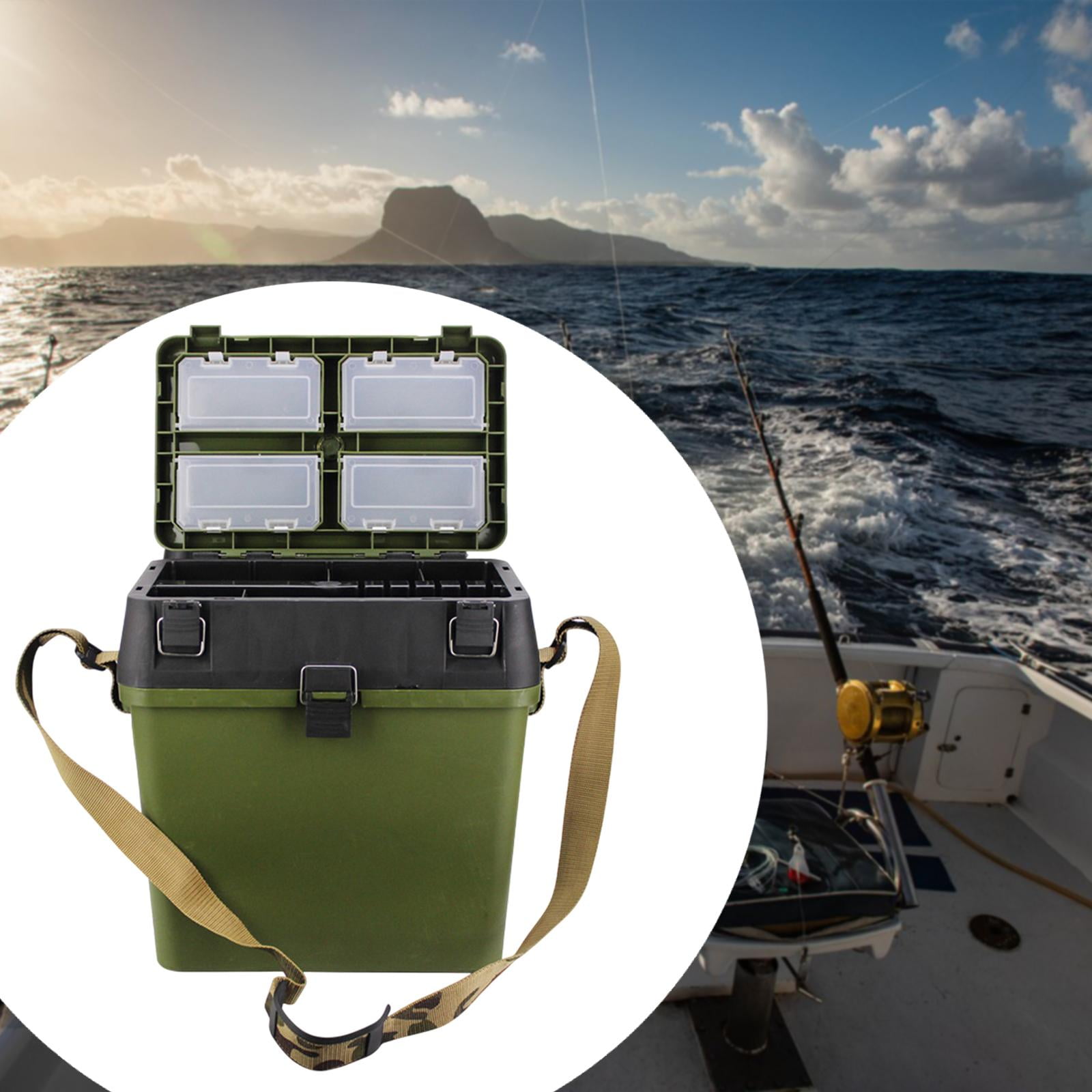 harayaa ing Tackle Box Trunk Storage Box Portable Folding Handheld Multifunctional ing Tool Gear Hooks Lures Case Bucket Dark Green