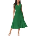 thumbnail image 1 of INSPIRE CHIC Robe Midi Plissée Sans Manches Taille Haute Col en V Fluide pour Femmes Vert Foncé S, 1 of 5