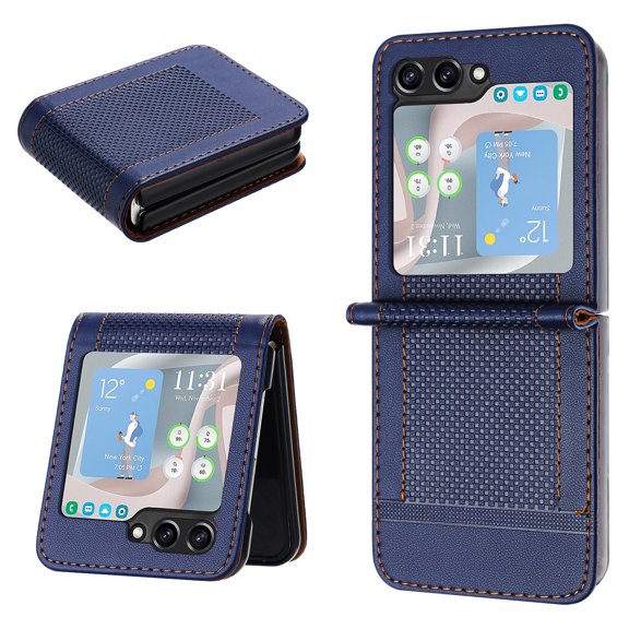for Samsung Galaxy Z Flip 5 5G Slim Flip Case, Premium PU Leather Shockproof Drop Protective with Hinge Protection Phone Case Cover for Samsung Galaxy Z Flip 5 5G, Blue