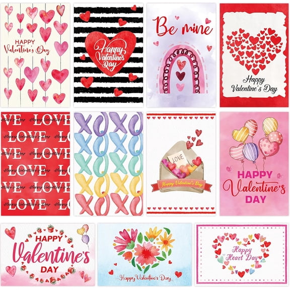 24 Pack Valentines Day Cards Assortment Bulk Hearts Greeting Cards with Envelopes and Stickers for Kids Party Favors School Classroom