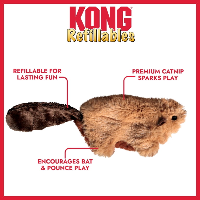 KONG Refillable Catnip Plush Cat Toy, Beaver photo 2