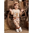 thumbnail image 6 of BemeyourBBs This is My First Rodeo Baby Boy Cowboy Outfit Western Newborn Baby Boys Spring Summer Fall Clothes Booties Print Short Sleeve Romper with Long Pants Hat 3Pcs Set, 6 of 9