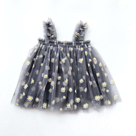FAKKDUK Toddler Kids Girls Sleeveless Layered Tulle Tutu Dress Party Princess Strap Dresses Sundress Kid Clothes Summer Dress for Little Girls A-line Lace Floral Girl Dress,4 Years&Gray