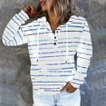thumbnail image 2 of Jinhomg Lightweight Hooded Pullover for Women 2024 Trendy Striped Print Sweatshirt Comfortable Long Sleeve Button Up Tops with Kangaroo Pocket Winter Saving Light Blue M, 2 of 6