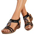 thumbnail image 5 of XFeng Bohemian Wedge Sandals for Women Colorful Rhinestone T-Strap Platform Shoes Anti- Elastic Ankle Strap Summer Daily Fashion Sandals, 5 of 6