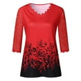 thumbnail image 3 of UTTOASFAY Womans Shirts Women'S Lace 3/4 Sleeve V Neck T Shirt Ladies Floral Blouse Tunic Tops Plus Size Red M, 3 of 5