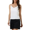 thumbnail image 4 of INSPIRE CHIC Women's Satin Cami Tops V Neck Spaghetti Strap Silk Sleep Lounge Pajamas Blouse XS White, 4 of 6
