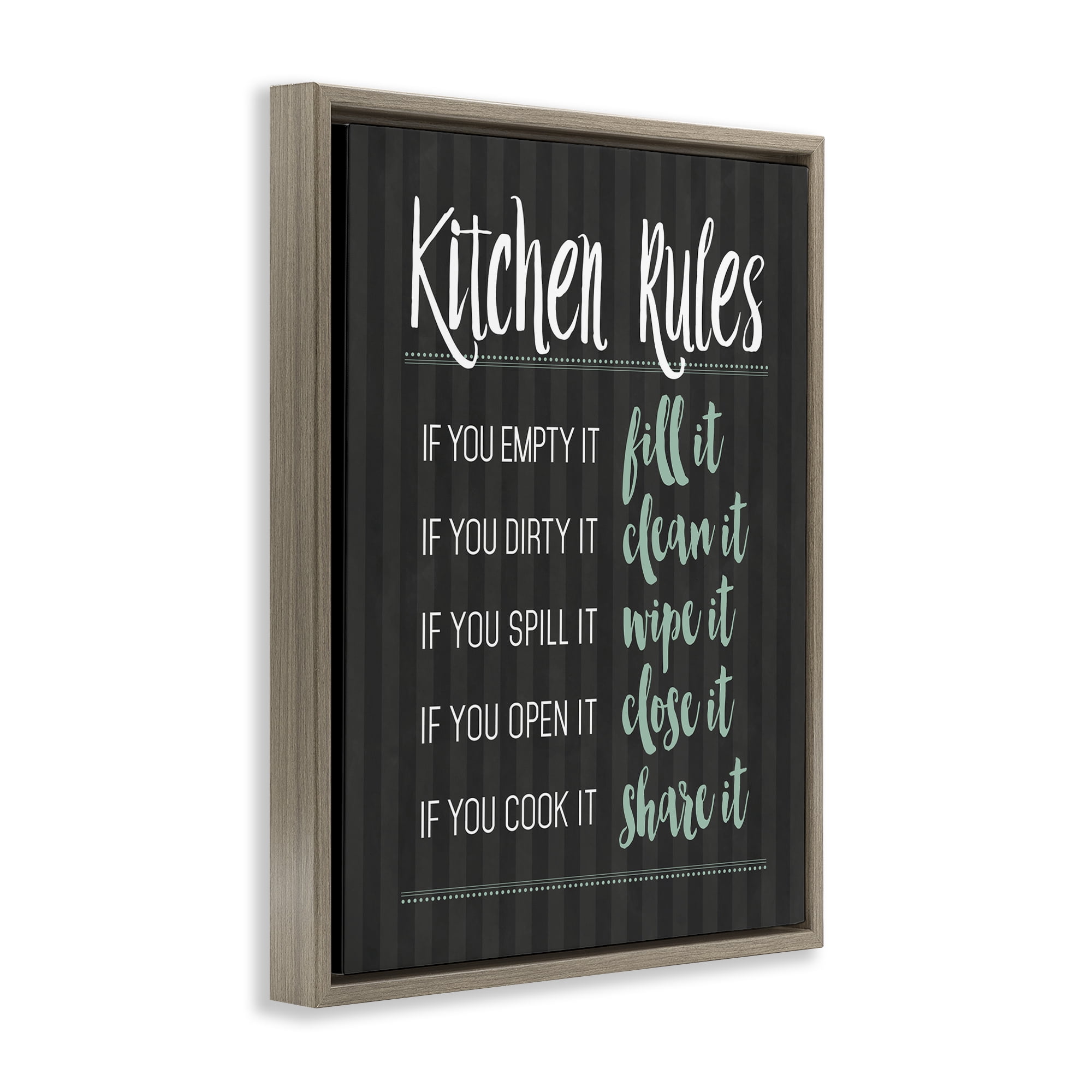 Kitchen Rules Black & Green Brown Framed Floater Canvas Wall Art, design by Lettered and Lined
