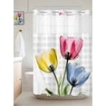 thumbnail image 3 of No Hook Shower Curtain Set with Snap in Liner, Yellow Pink Blue Flower Waterproof Bathroom Curtain with See Through Top Window, Country Colorful Flower Checkered Double Shower Curtains for Bathtub, 3 of 9