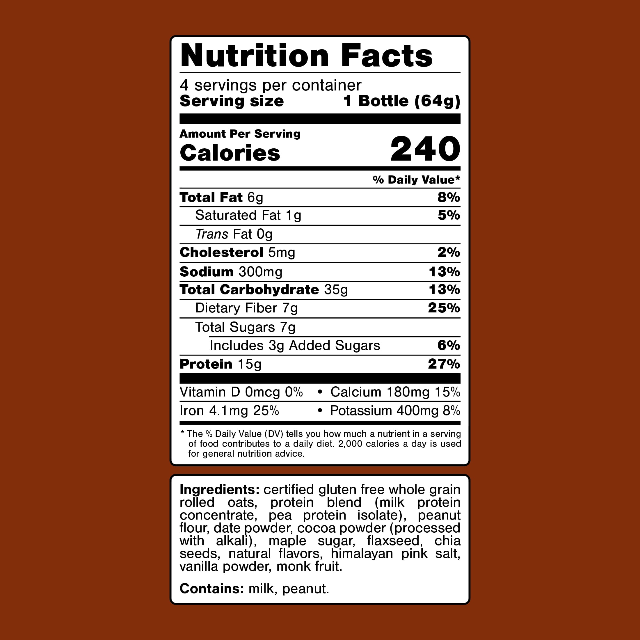 (3 pack) Oats Overnight Chocolate Peanut Butter Protein Overnight Oatmeal Shake, 4 pack