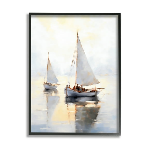 Stupell Industries Soft Sailboats Landscape Transportation Painting Black Framed Art Print Wall Art, 11 x 14