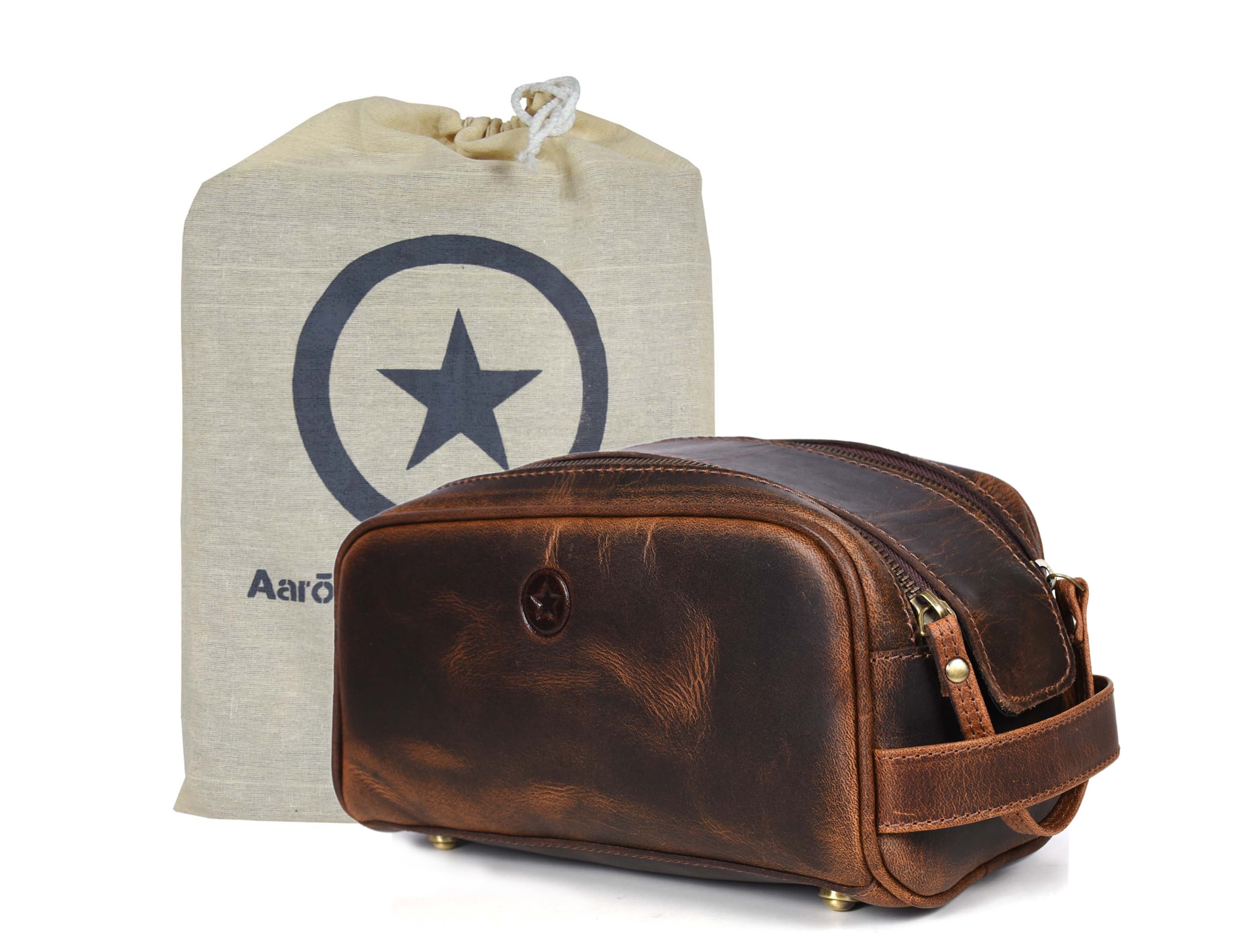 Aaron Leather Goods Leather Toiletry Bag Brown 10.5 inch Unisex Groomsmen Gift