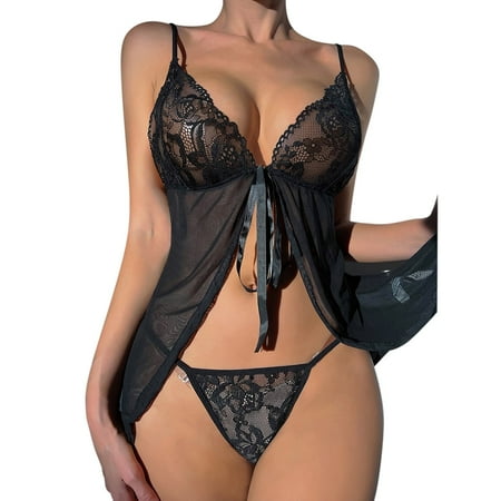 

Tosmy Lingerie For Women Lenceria Extreme New Black Color Women Garter Lingerie Bra Panty Sets