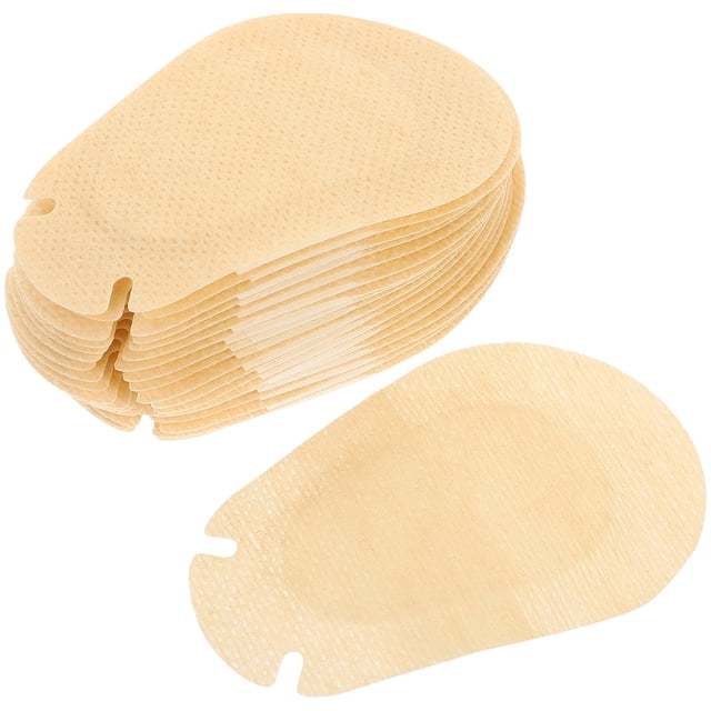 20 parches oculares para niños, parches para la ambliopía infantil, parches oculares transpirables, parches adhesivos — paquete con 20 parches ovalados color caqui en pila y uno separado. Tela no tejida texturizada, tamaño 7.5 x 4.8 cm (2.95 x 1.89 pulgadas), borde con muesca para ajuste y adhesivo en reverso; bloquean la luz y son aptos para entrenar el ojo vago. A menudo se usan también para proteger el ojo durante traslados cortos.
