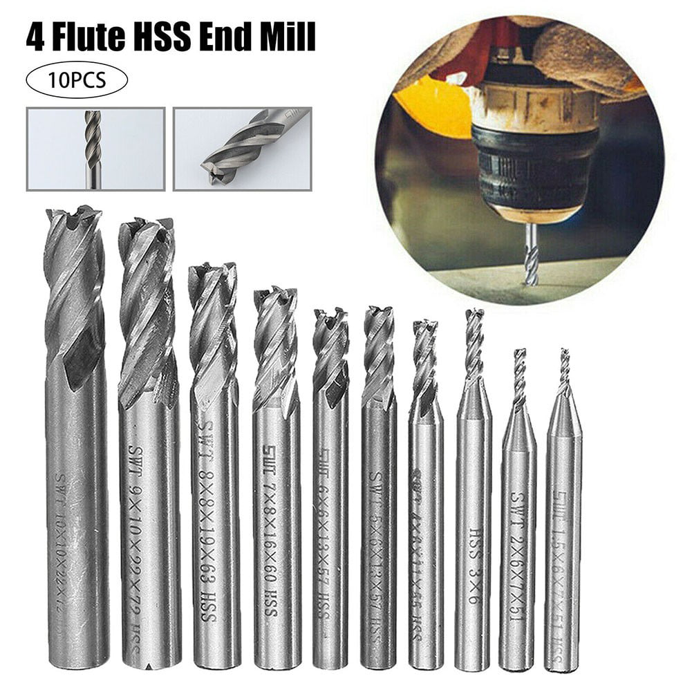 10Pcs Tungsten Carbide 4 Flute HSS End Milling Cutter Slot Drill Bit Set 2-10mm 