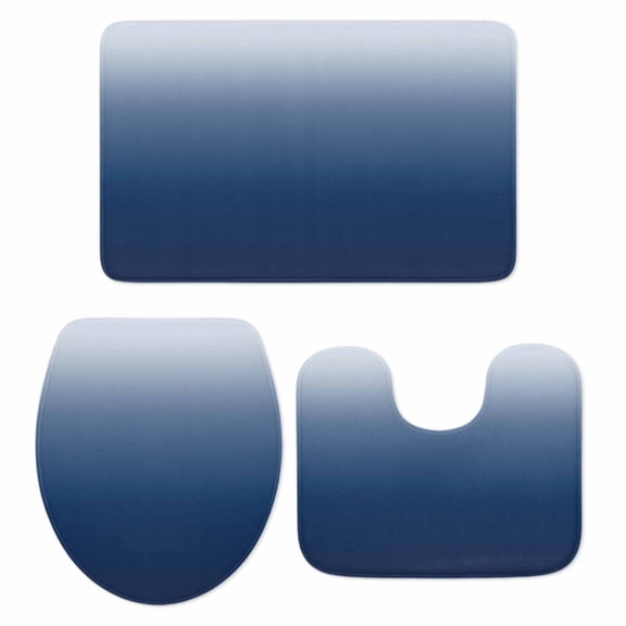 Navy Blue Bathroom Rugs Set Gradient Solid Color Ombre Modern Art Non Slip Absorbent Soft Bath Mats 3 Piece Set with Bathroom Rug, U-Shaped Floor Mat, Toilet Seat Cover Small Size