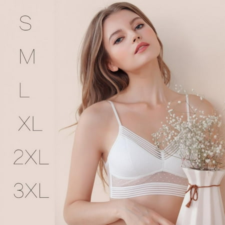 

Women Sexy Backless Invisible Bra Push Up Thin Lace Dot Design Bralette White S-3XL