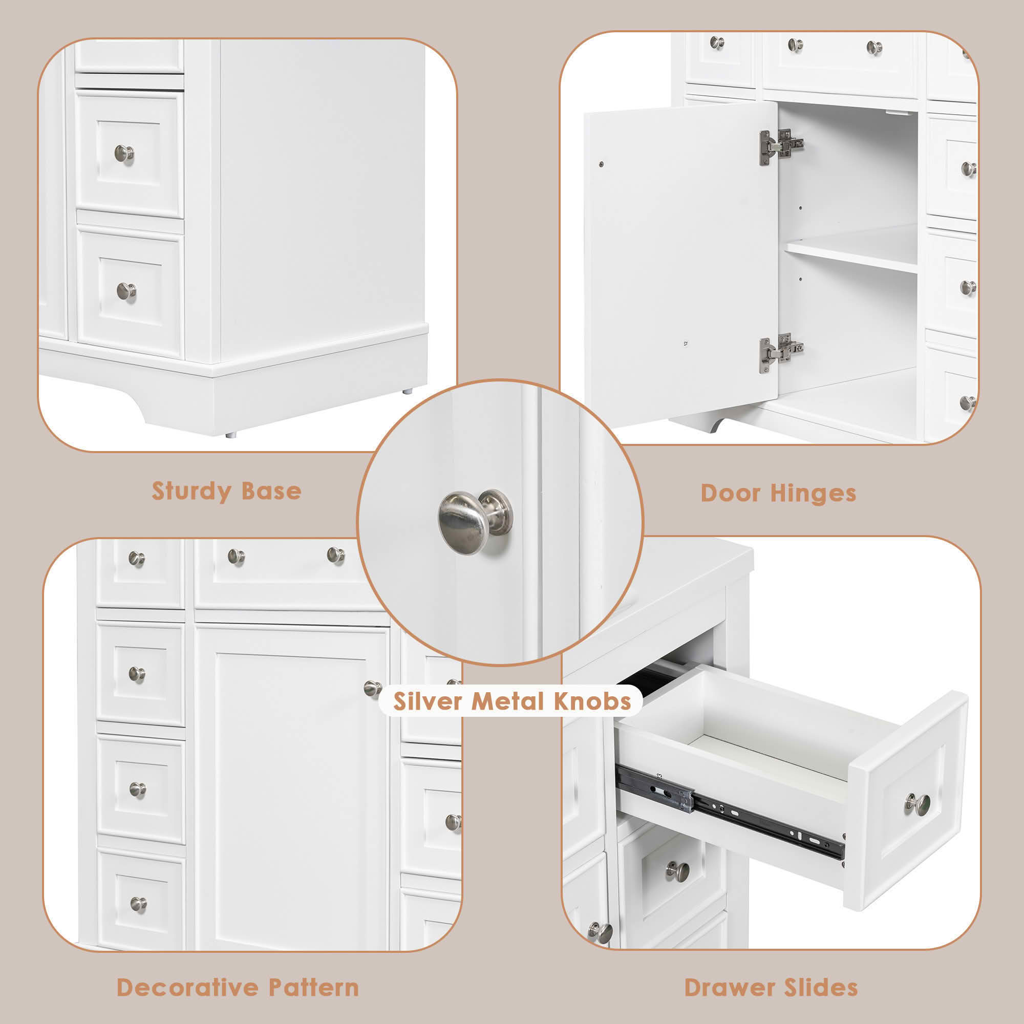 MAYEERTY 36" Bathroom Vanity without Sink Cabinet Base 1 Cabinet 6 Drawers White