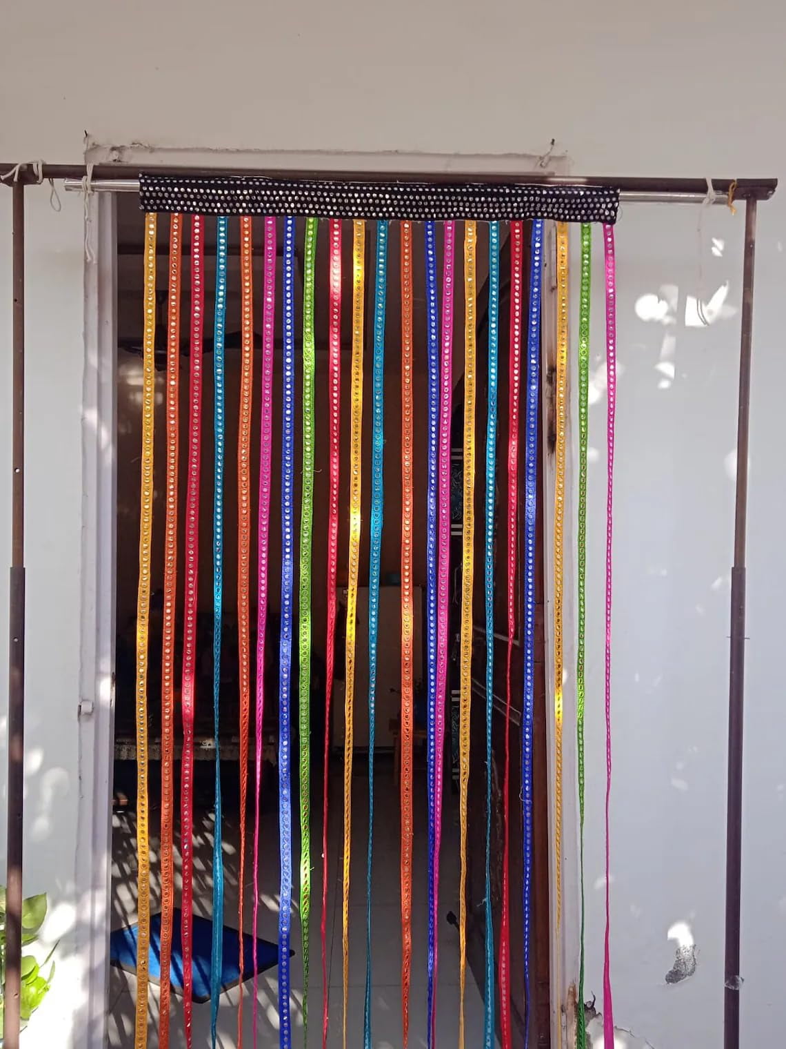 Handmade Multicolor Silk Ribbon Curtain: Boho Beaded Door Window Decor