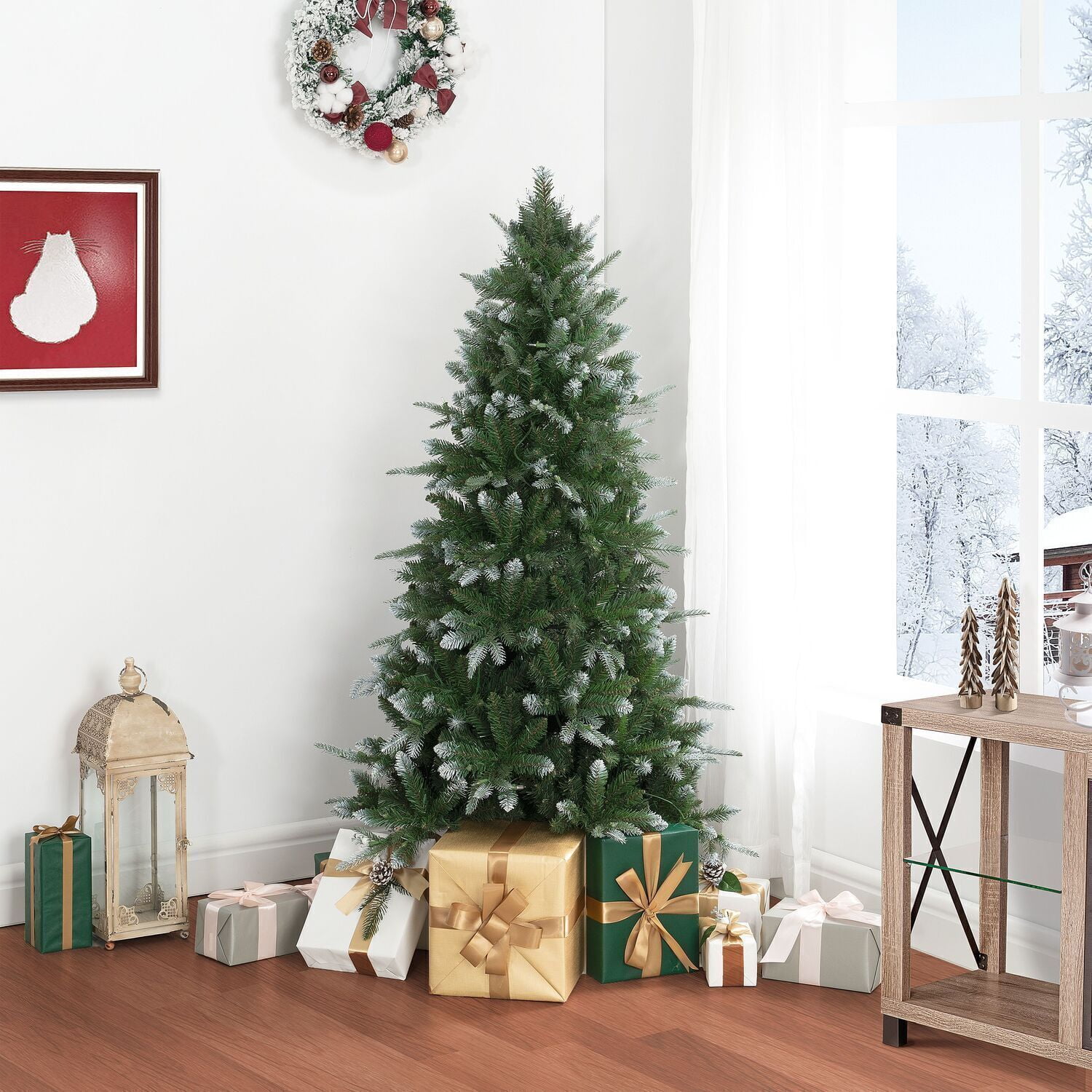 white tipped artificial christmas tree