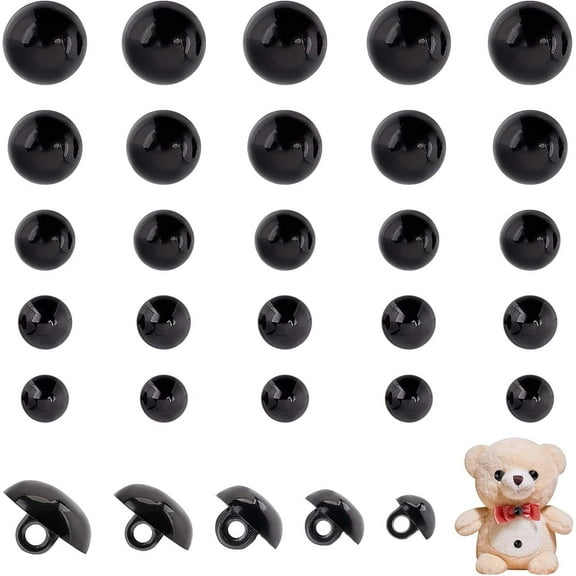 300pcs Black Crafts Eyes 5 Sizes Animal Eyes Round Domed Buttons Black Mushroom Eyes Sewing Shank Button Solid Eyes for Crochet Puppet Plush Stuffed Animals Clothing Making diy Black