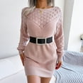 thumbnail image 6 of Ediodpoh Women Fashion Casual Long Sleeve Solid Knit Turtleneck Puff Sleeve Ribbed Short Dress Sweater Dress with Buttons Pink S, 6 of 9