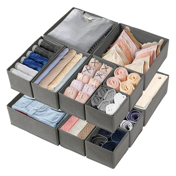 Simperf 12 Pack Drawer Organizer for Clothes, Foldable Closet Storage Bins for Clothes, Underwear Bra Socks, Storage Boxes, Closet Organizers, Gray