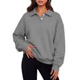 thumbnail image 2 of Collar Sweatshirts for Women,2‑Button Long Sleeve Loose Casual Solid Pullover Tops,Dating Casual Look, 2 of 6