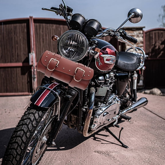 KONTONTY Universal Brown Motorcycle Saddlebag with Handlebar Tool Pouch and Rear Rack Storage Bag for Bikes