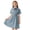 #142-Blue, variant on Girls Preppy Solid Color Dress Short Sleeve Lapel Collar Button Front Bow Tie Belt High Waist Casual and Versatile Korean Style