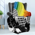 thumbnail image 4 of Modern Soft Flannel Fleece Throw Blanket, Black and White Colored Buildings with Rainbow Inspired Colorful Sky Wiev Print, Cozy Plush for Indoor and Outdoor Use, 50" x 60", Multicolor, by Ambesonne, 4 of 5